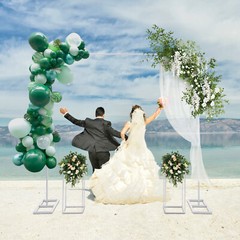 Metal Balloon Stand with 2 Flower Racks Wedding Stand 2*2m Backdrop Decoration