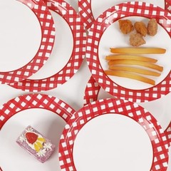 48 Pcs Pizza Red and White Plates Checkered Plaid Dessert Plates Red Picnic