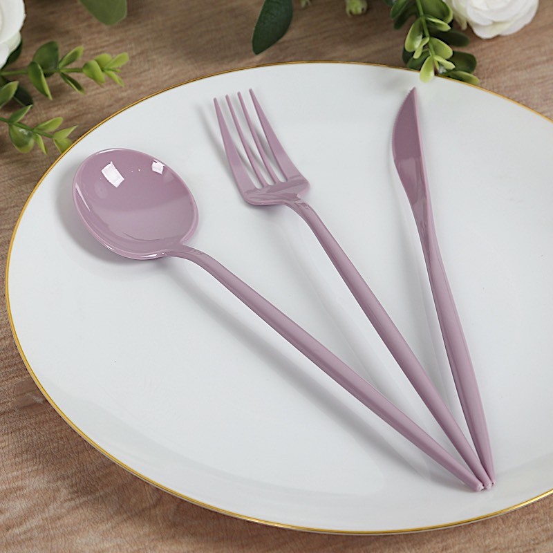 60 LAVENDER Heavy Duty Forks Spoons and Knives Set Party Disposable Tableware