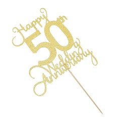 Wedding Anniversary Cake Topper – 50th Party Decoration, Gold