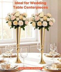 Set Of 2 Wedding Flower Vase 22 inch Tall Trumpet Table Top Gold Centerpieces
