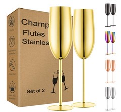UNISWEET Champagne Glasses Set of 2 Stainless Steel Champagne Flutes Wedding