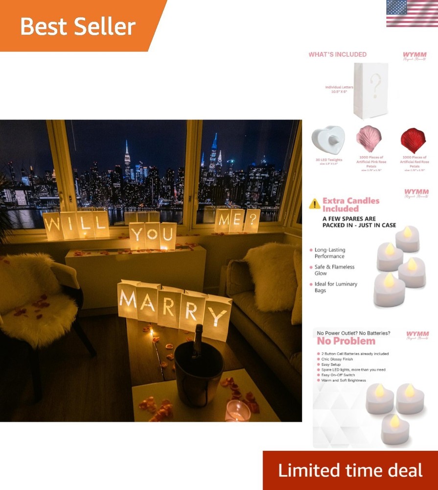 Luminary Paper Bags ‘Will You Marry Me?’ LED Proposal Decor for Romantic Moments