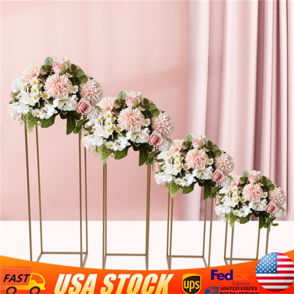 4PCS Gold Flower Stand Rectangular Rack Set For Wedding Table Centerpieces Decor