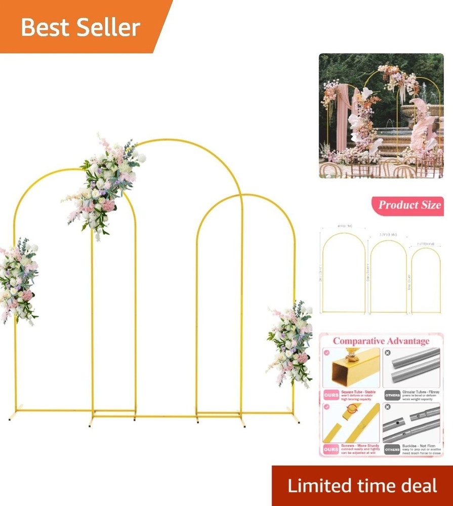 Stunning Set of 3 Metal Arch Backdrops – 7.2FT, 6.6FT, 6FT for Any Occasion