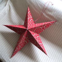 Red Star Paper Lantern Victorian style Flock with cutouts Vintage large