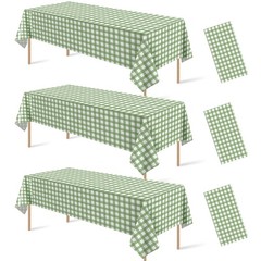 Denwiller 3 Pcs Sage Green Gingham Tablecloth 54 x 108 inches,