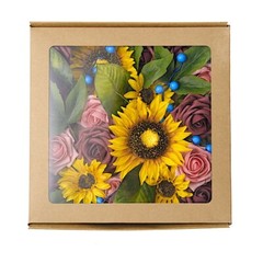 Yellow SILK Sunflowers Burgundy Foam Roses Faux FLOWER BOX Party Events Supplies