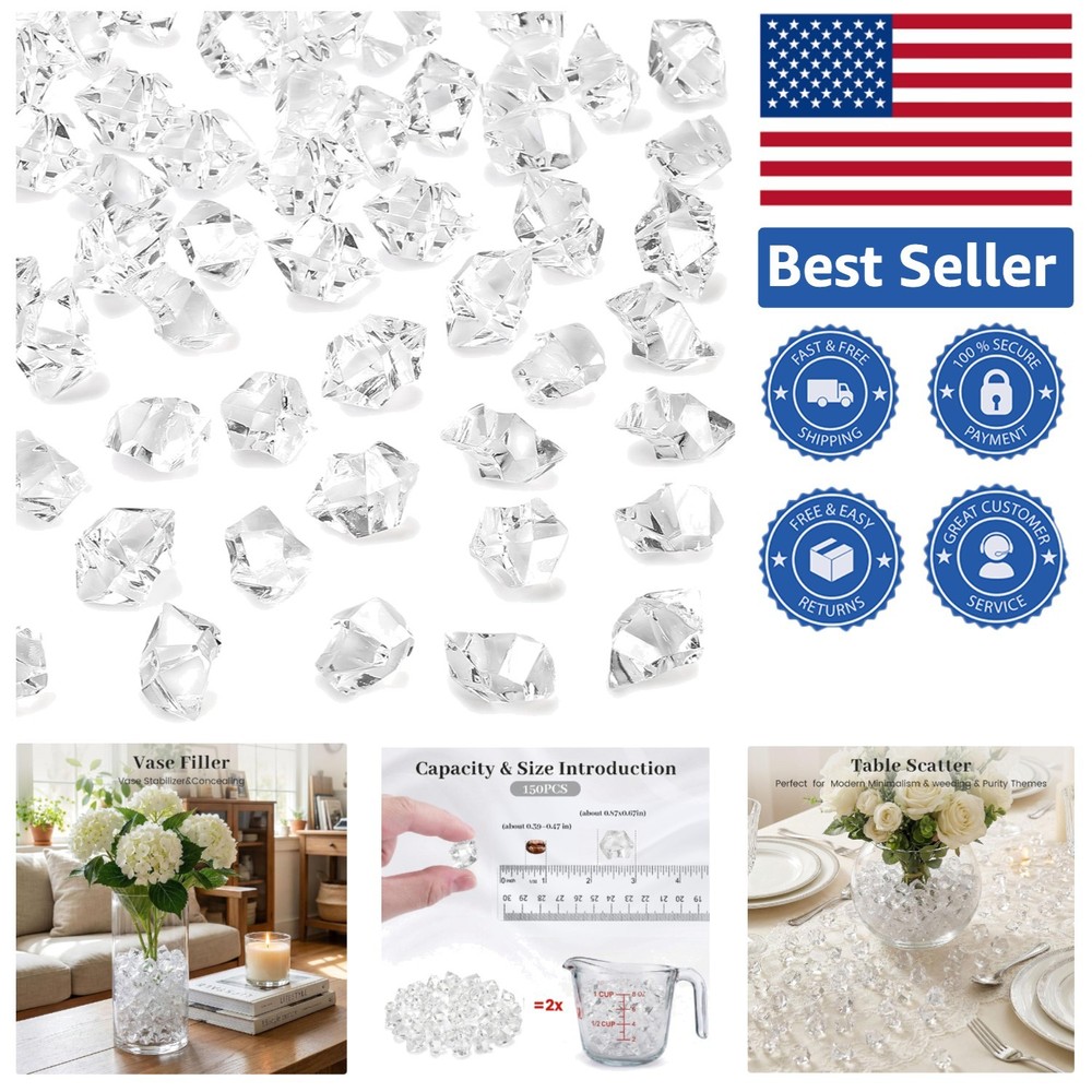 150PCS Acrylic Fake Ice Diamonds for Elegant Table Displays & Centerpieces