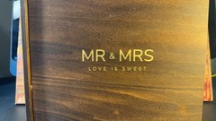 Mr & Mrs Love Is Sweet Champagne Flute Set in Wooden Box