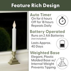 LED Battery Operated Window Candles with Timer, Bright Hot Spot, VT Pewter