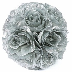 2 SILVER 7″ Silk Roses Flowers Kissing Balls Wedding Party Events Centerpieces