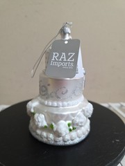 Wedding Cake Ornament White Silver Christmas Gift Tree Holiday Glitter RAZ NWT