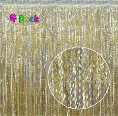 4 Pack Wavy Champagne Gold Foil Fringe Curtain Backdrop