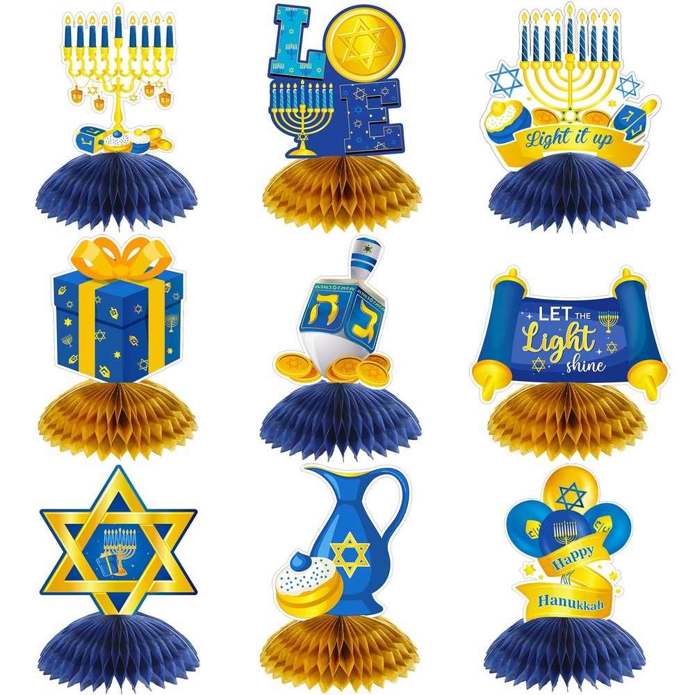 9 Pieces Hanukkah Table Decorations Centerpiece 8 x 8 inches, Blue