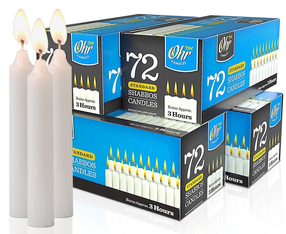 Ohr Candles Shabbat Candles Traditional Shabbos Candles 3 Hour 72 Count Pack Of