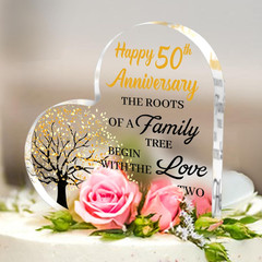 50Th Anniversary Wedding Gifts for Couple Parents, Acrylic Heart Cake Topper Dec