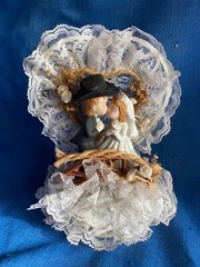 Vintage 1980s Western Cowboy & Cowgirl Ceramic Wedding Cake Topper Rope Toole