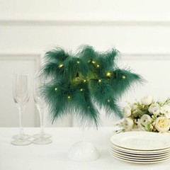 15″ HUNTER GREEN Feather DESK LAMP Decorative LED Light Table Centerpiece Party