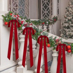 12 Pcs Large Christmas Burgundy Velvet Bows, 24 x 12 Inch Width of 1.5″ Red