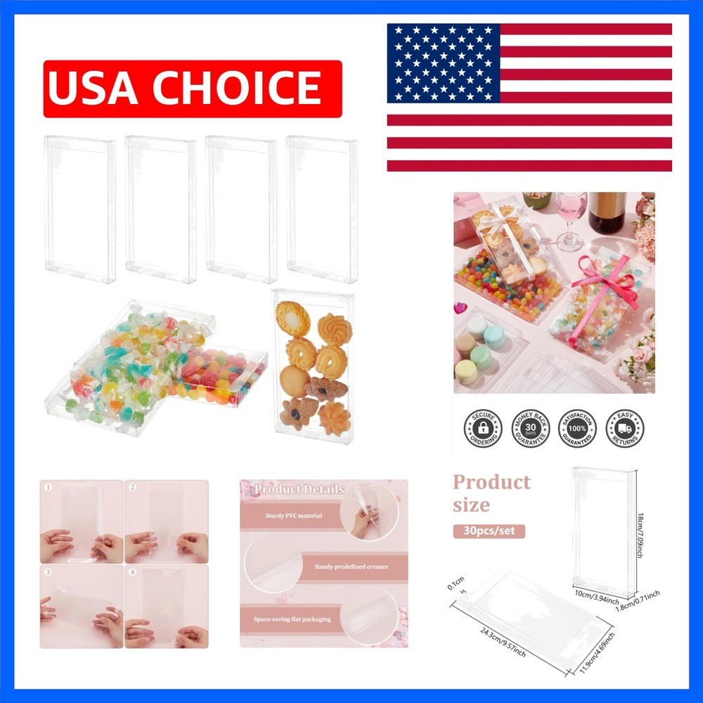 30PCS 7x4x0.7 Transparent PVC Box Candy Treat Box Party Favor Boxes Rectangle…