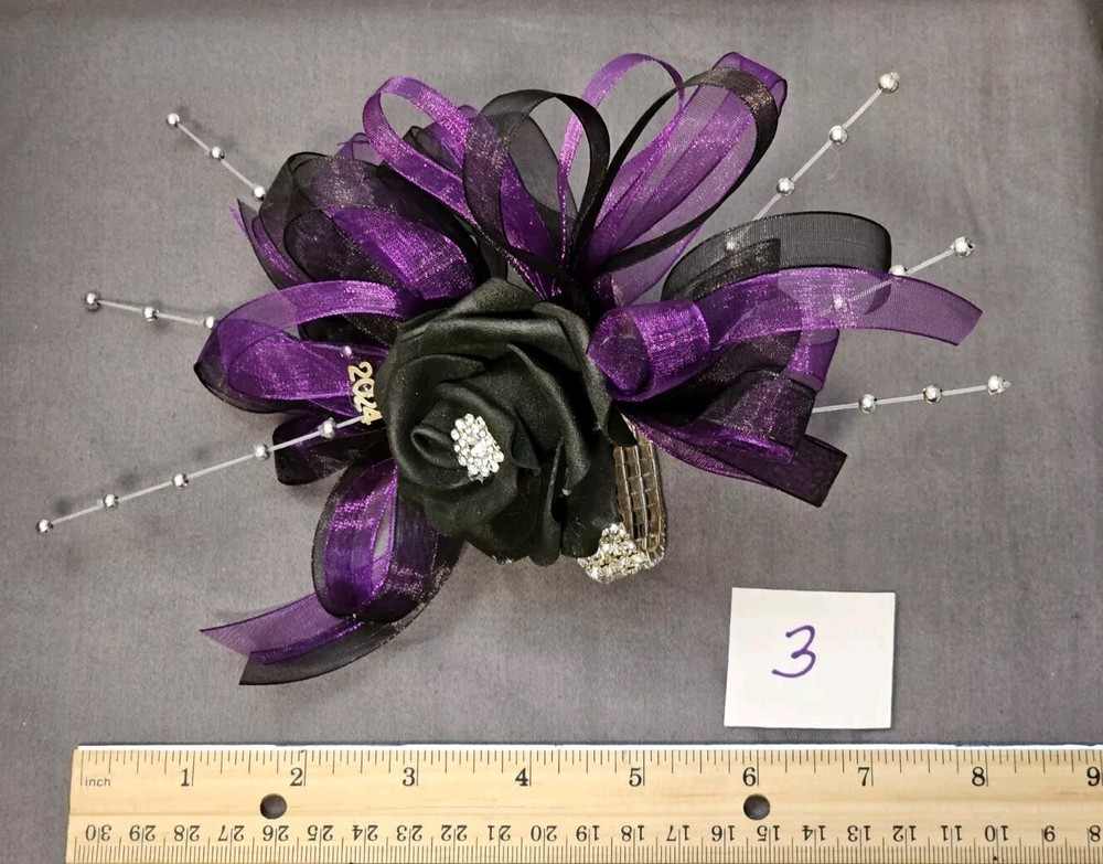 Purple And Black Wristlet Corsage