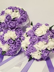 Lot 4 – Bridesmaid Bouquet Wedding Pearl Artificial Fake Flowers Purple Lavender
