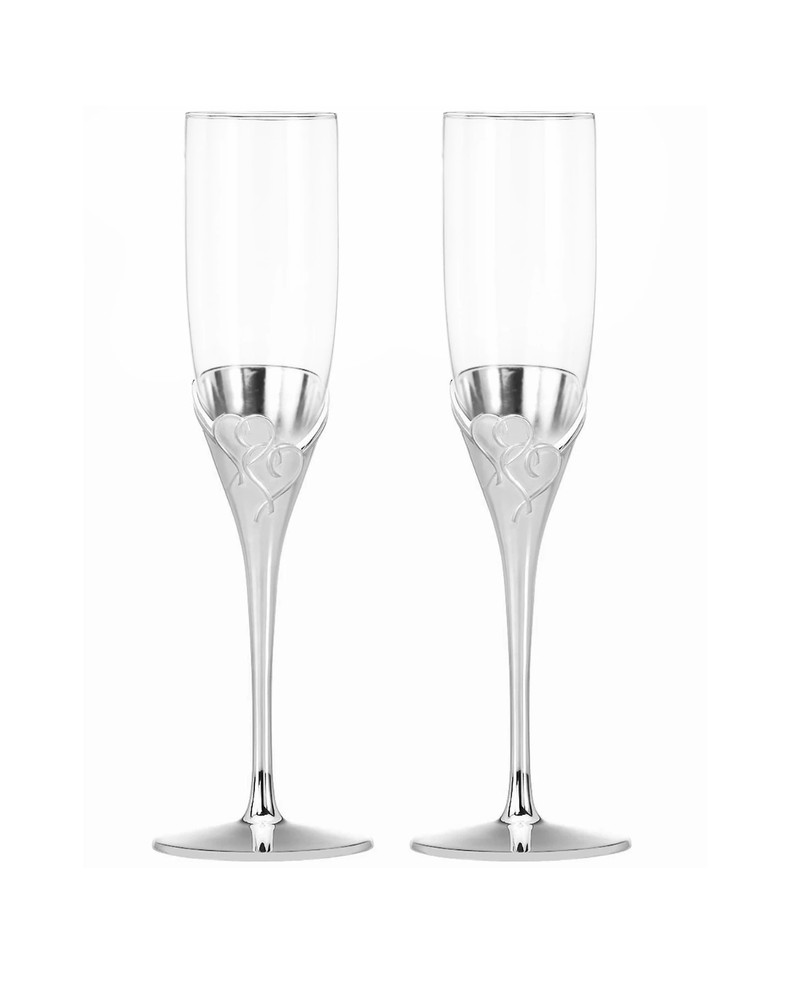 LENOX True Love Champagne Flute Pair 6oz, Set of 2, Silver plate