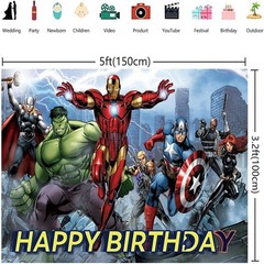 Avengers Birthday Banner, Party Decorations Background for Children – Happy B…