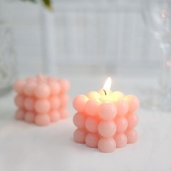 2 BLUSH Bubble Cube Unscented Paraffin Wax CANDLES Wedding Centerpieces Events