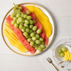 Plastic Serving Trays – Round Serving Platters with Gold Rim 14X14 Disposable
