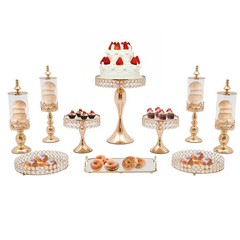 10Pcs Gold Iron Crystal Acrylic Cake Stand Set for Display and Decoration