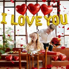 I Love You Balloons 16 inches, 10 18 Shiny Gold, Vibrant Red
