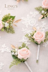 Vintage-Inspired 10pcs Groomsman Boutonniere Set – Blush and Cream Flowers