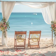 Yousoontic 2 Pcs Golden Wood Mr and Mrs Chair Signs Glitter Bride and Groom T…