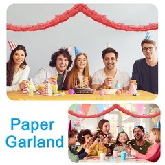 4Pcs Total 40Ft Four-Leaf Tissue Paper Garland Hanging Streamers, Red