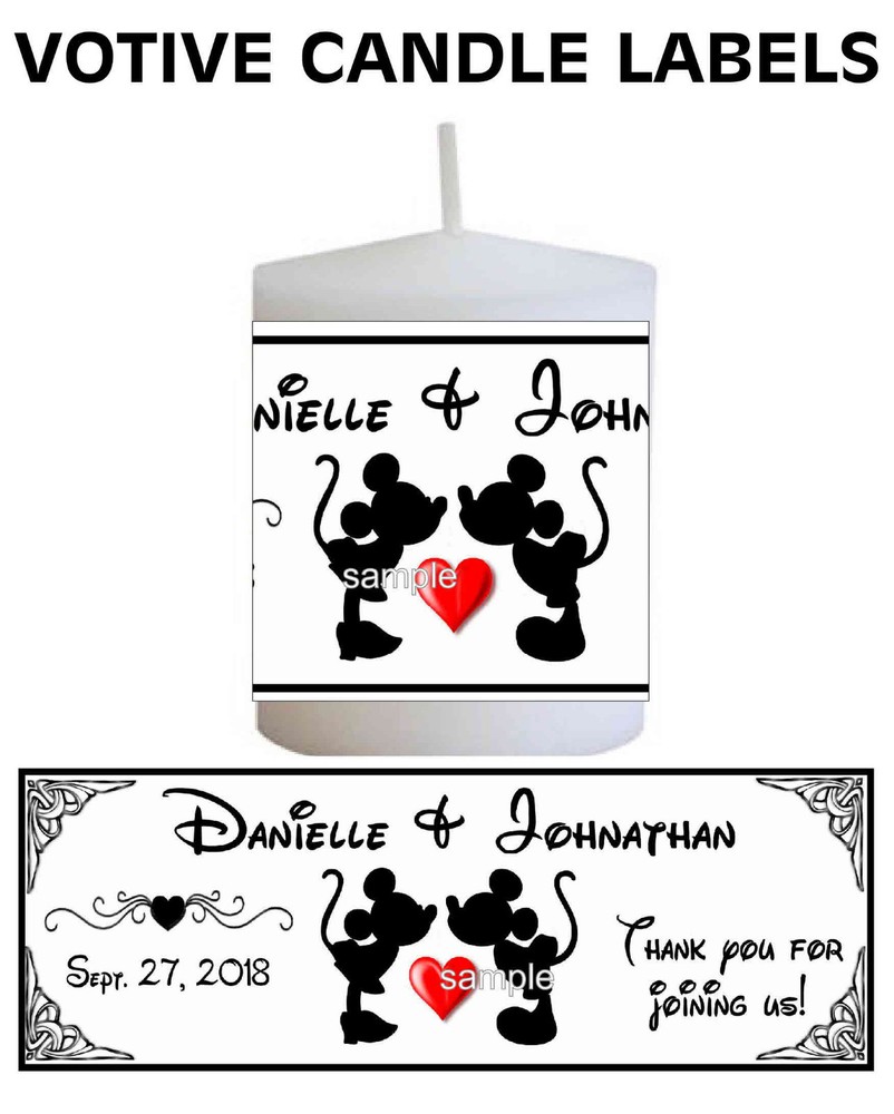 DISNEY WEDDING MICKEY AND MINNIE MOUSE WEDDING FAVORS CANDLE LABELS