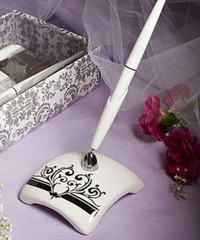 Black White Damask Theme Wedding Anniversary Guest Book Pen Cake Server 3 Piece
