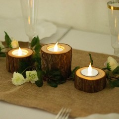3 Round Assorted Wood Slice Tea Light Candle Holders Party Events Decorations