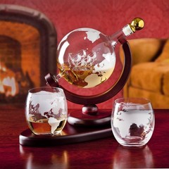 Godinger Gifts For Men Whiskey Decanter Globe Set 2 Etched Whiskey Glasses –