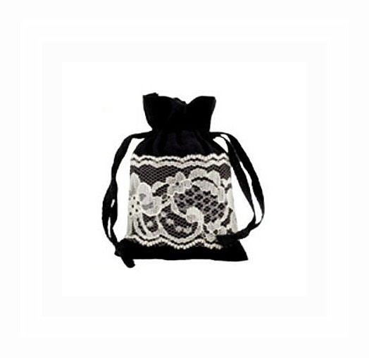 Black Cotton and Lace Drawstring Bags – 12 or 120 Pack 3″ x 4″ – Choose Qty