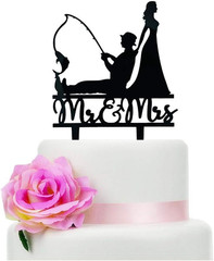 Fishing Wedding Cake Topper, Funny Bride and Groom Cake Decoration, Fishing Them