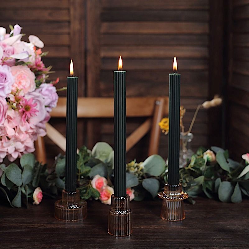 HUNTER GREEN 5 Ribbed Design 9″ Unscented Premium Wax Taper CANDLES Party