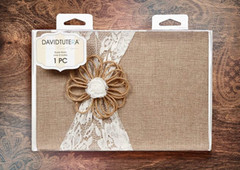 David Tutera Burlap and Lace Guest Book New with Box