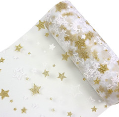Gold Star Glitter Tulle Rolls 6 Inch X 10 Yards (30 Feet) White Color for Table