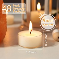 Mosroad 48 Pcs Natural Beeswax Tealight Candles White Pure Beeswax Tea Candles