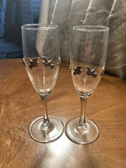 Rawcliffe Toasting Champagne Flutes Bride & Groom Pewter Doves And Flowers VTG