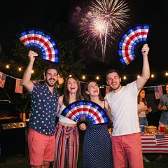 2 Pcs 4th of July Rave Light up Hand Fan Red White Blue Folding LED Patriotic Am