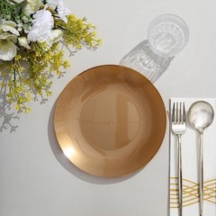 GOLD 10 Glossy 8″ Round Plastic Salad PLATES Gold Rim Party Events Decorations