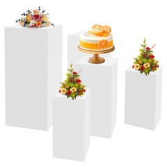 5 Pack Modern Square Cake Pedestal Stands Iron White For Cake Shops Weddings